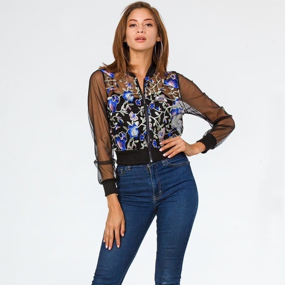 Sheer Mesh Embroidery Jacket